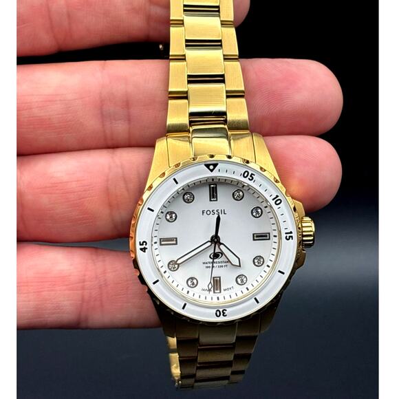Fossil ES5350 Blue Dive Women’s White Dial Gold Tone Stainless Steel 36mm Watch main image 11